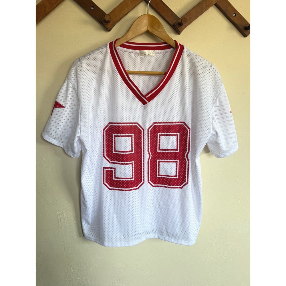Frankee & Skylark Mesh Jersey Women M White Good V-Neck 98 Graphic Star 90s Y2k